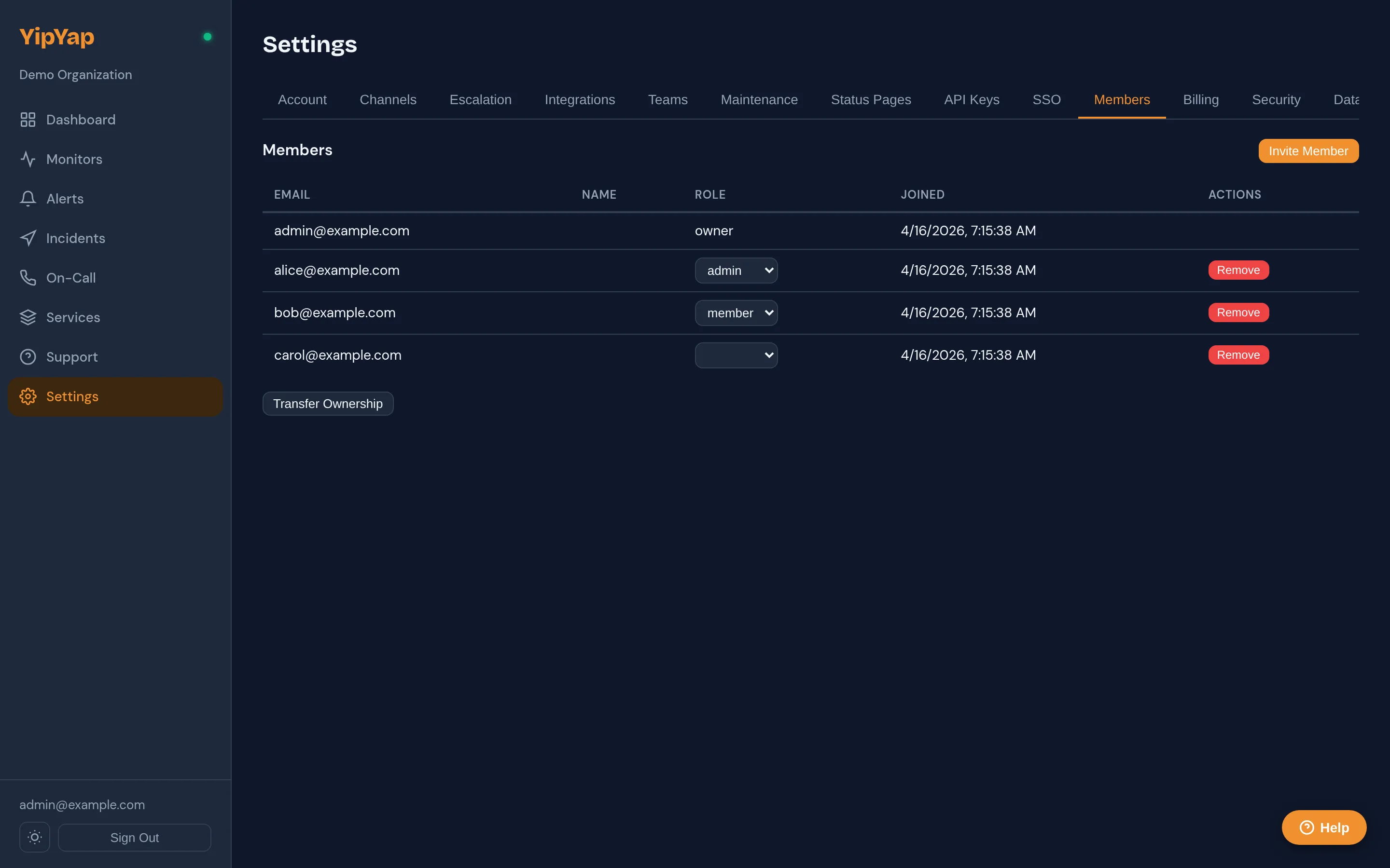 Members management page